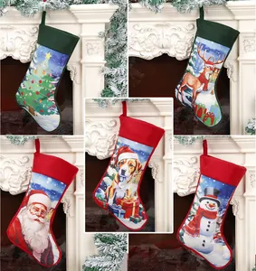 Detailed close-up of high-quality Christmas stocking prints featuring Santa and Reindeer