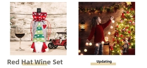 Gnome wine bottle cover with red heart and snowflake pattern for Christmas table decor