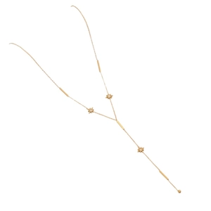 Elegante collana a Y in acciaio al titanio oro rosa con ciondoli a stella e a barra