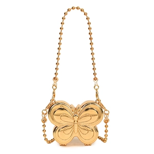 Mini golden butterfly shaped metal crossbody box bag with beaded chain strap for women