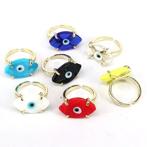 Evil Eye Adjustable Open Ring Handmade Copper Glass Inlaid Boho Fashion Jewelry For Women