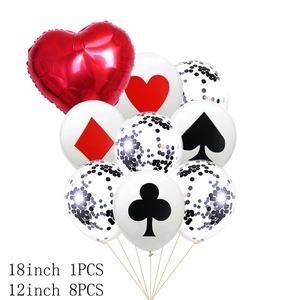 Poker theme balloon set with red heart foil and black red latex balloons for casino party