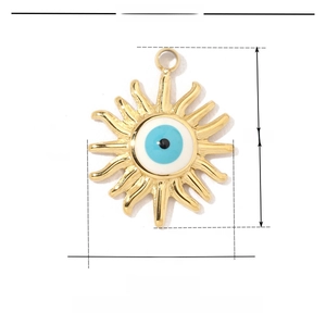 Ciondolo sole dorato con occhio smaltato blu e dimensioni 14mm in acciaio inossidabile