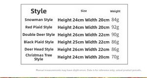 Detailed size chart for LED Christmas beanies showing height, width, and weight specifications
