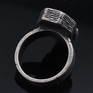 Vintage oxidized silver ring with skull coffin design and rose floral engravings