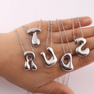 Bubble Letter Necklace Pendant Copper Balloon Style 3D Initial Alphabet Hip Hop Clavicle Chain Jewelry For Women