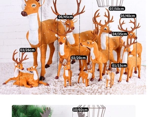 Detailed view of artificial reindeer figurines in various sizes for Christmas decor