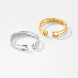 Minimalist S925 sterling silver open rings in gold and silver with hollow double ring design