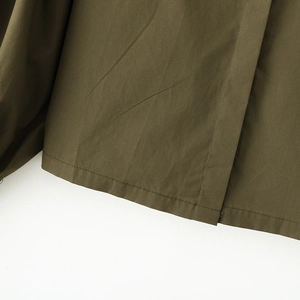 Army green cotton poplin shirt featuring detailed hem stitching and high-quality plain fabric
