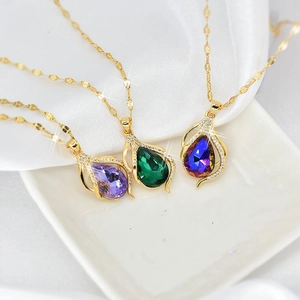 Teardrop Pendant Necklace Titanium Steel Gold Plated Minimalist Elegant Cubic Zirconia Jewelry For Women
