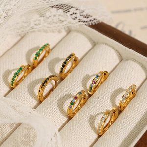 Minimalist Stainless Steel Huggie Hoop Earrings Gold Plated Micro Inlaid Rhinestone Small Circle Earrings For Women Fashion Jewelry Gift