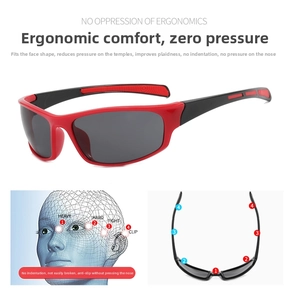 Ergonomic cycling sunglasses detail showing pressure-free fit and anti-slip frame design