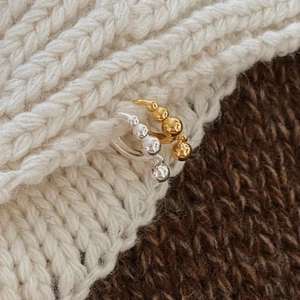 Minimalist 925 sterling silver beaded cuff earrings in gold and silver finish set
