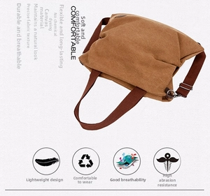 Détail du sac bandoulière en toile caramel montrant la texture naturelle non blanchie