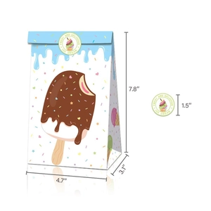 Sacchetti regalo in carta kraft a tema gelato con motivi decorativi e dimensioni del prodotto