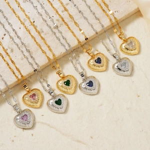 Heart Pendant Necklace Stainless Steel Chain Copper Zircon Sunburst Radiant Texture Elegant Fashion Jewelry For Women