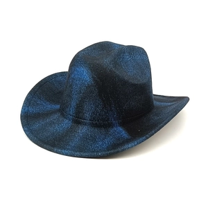Sparkly dark blue wool fedora hat with wide brim and metallic texture for parties