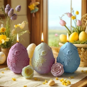 Bougies parfumées en forme d'œuf avec relief floral pour décoration créative de Pâques