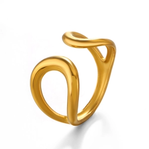 Minimalist gold teardrop hollow stainless steel ring with elegant irregular curved design