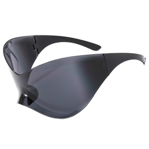 Y2K futuristic wrap around sports sunglasses in smoke grey lens and black frame