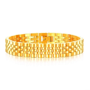 Polished gold stainless steel men's watch band bracelet with classic multi-link design