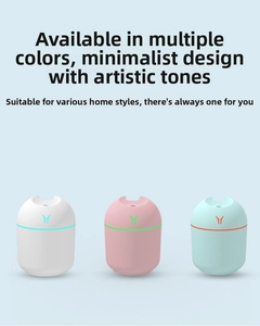 Mini USB humidifier set in white pink and mint green with colorful LED ring