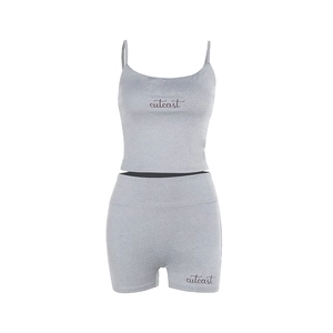 Women's two-piece casual light gray square neck tank top and tight shorts set