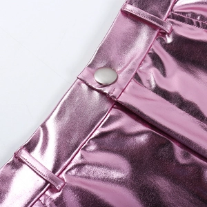 Macro della vita in tessuto rosa metallizzato con bottone argento e passanti per cintura