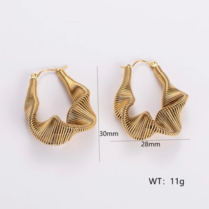 Golden irregular spiral texture earrings in 304 stainless steel, 30mm size pair