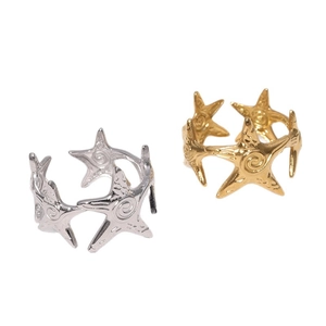 Minimalist 18K gold and silver plated starfish open rings with textured surface