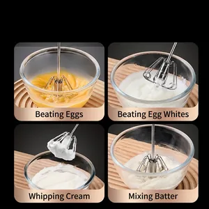 Semi-automatic stainless steel whisk for beating eggs, cream, and mixing batter