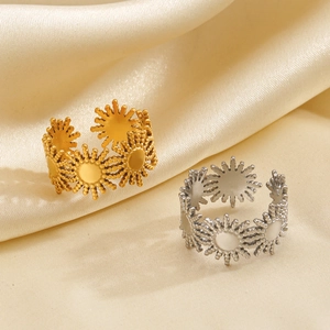 Sun Starburst Adjustable Open Ring Stainless Steel 18K Gold Plated Boho Geometric Fashion Jewelry For Women