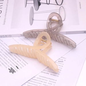 Large minimalist hair claw clips in translucent milk tea and purple-grey for bun hairstyles