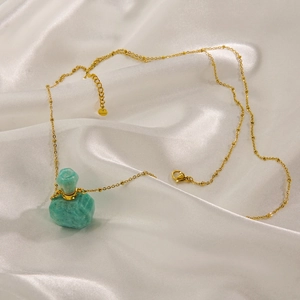 14K gold plated stainless steel necklace with a green natural stone perfume bottle pendant