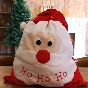 Large Christmas Gift Bag Velvet Plush Santa Claus Drawstring Candy Sack Holiday Party Decoration Ho Ho Ho Embroidery