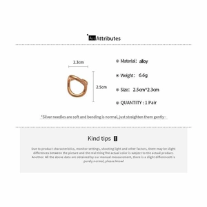 Detail showing vintage gold geometric hoop earring dimensions and alloy material specs