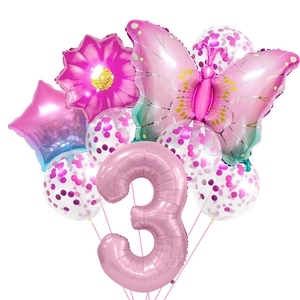 Détail du kit de ballons papillon rose et marguerite numéro 3 pour décor de fête