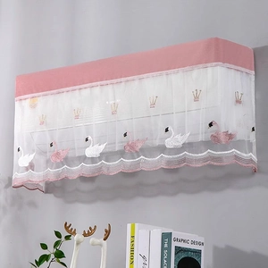 Pastel pink fabric air conditioner cover with elegant swan lace and floral embroidery