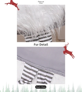 Detail of Christmas table runner showing plush white beard and black white striped fabric