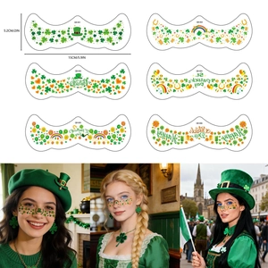 Detailansicht der St. Patricks Day Kleeblatt Gesichtstattoos mit 6 festlichen Designs