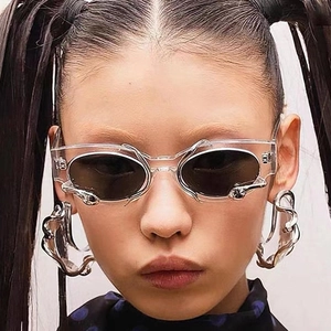 Oval Y2K Sunglasses With Silver Snake Metal Decor PC Frame UV400 Protection Retro Liquid Metal Style Eyewear For Women Men