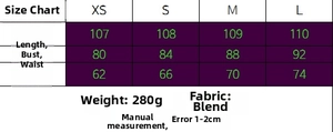 Größentabelle für Damen-Hemdkleider mit Maßen für XS bis L bei Brust, Taille und Länge