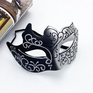 Elegant Venetian masquerade mask with black and silver gradient and glitter scroll patterns