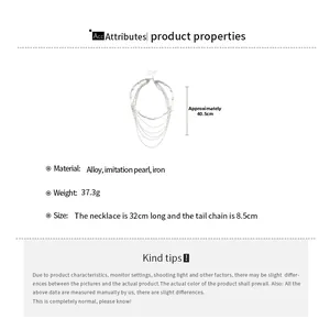 Tableau des tailles pour collier de perles argenté multicouche de 40,5 cm de long