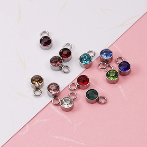 Pendenti colorati con pietre natali da 6,5mm e basi in acciaio inossidabile per gioielli DIY