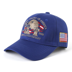 Navy baseball cap with US 250th anniversary eagle embroidery and American flag patch