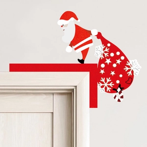 Christmas Door Corner Decoration Santa Claus PVC Sticker Self Adhesive Wall Decal For Home Party Holiday Ornament
