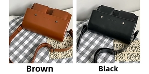 Detailed comparison of brown and black retro crossbody bags with dual front pockets