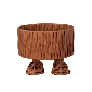 Deep brown woven foot-shaped storage basket with creative cute feet design on white background