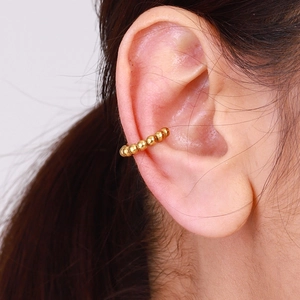 Minimalist 18k gold plated stainless steel beaded C-shaped ear cuff for women